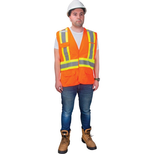 Veste d'arpenteur haute visibilité conforme à la CSA en polyester, orange haute visibilité