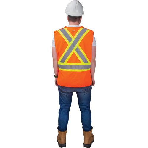Veste d'arpenteur haute visibilité conforme à la CSA en polyester, orange haute visibilité