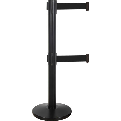 Double Belt Crowd Control Barrier, Steel, 35" H, Black Tape, 7' Tape Length - SHA662