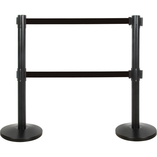 Double Belt Crowd Control Barrier, Steel, 35" H, Black Tape, 7' Tape Length - SHA662
