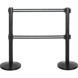 Barrière pour le contrôle des foules à courroie double, Acier, 35" h, Ruban Noir/Blanc, Longueur du ruban 7' - SHA663