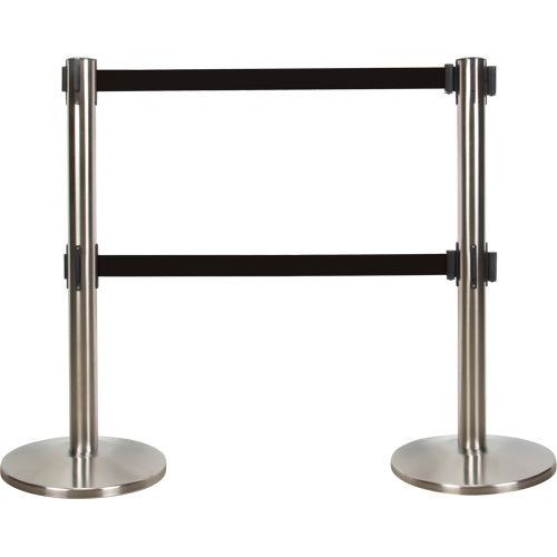 Double Belt Crowd Control Barrier, Steel, 35" H, Black Tape, 7' Tape Length - SHA664