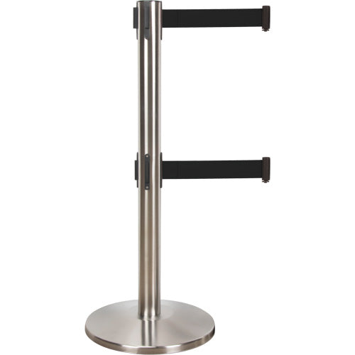 Double Belt Crowd Control Barrier, Steel, 35" H, Black Tape, 7' Tape Length - SHA664