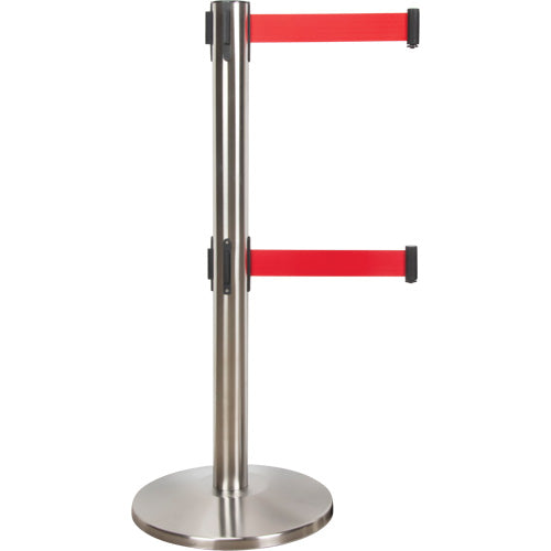 Double Belt Crowd Control Barrier, Steel, 35" H, Red Tape, 7' Tape Length - SHA665