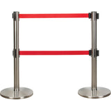 Double Belt Crowd Control Barrier, Steel, 35" H, Red Tape, 7' Tape Length - SHA665