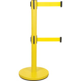 Double Belt Crowd Control Barrier, Steel, 35" H, Yellow Tape, 7' Tape Length - SHA666
