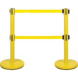 Double Belt Crowd Control Barrier, Steel, 35" H, Yellow Tape, 7' Tape Length - SHA666