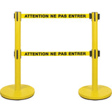 Double Belt Crowd Control Barrier, Steel, 35" H, Yellow Tape, 7' Tape Length - SHA667