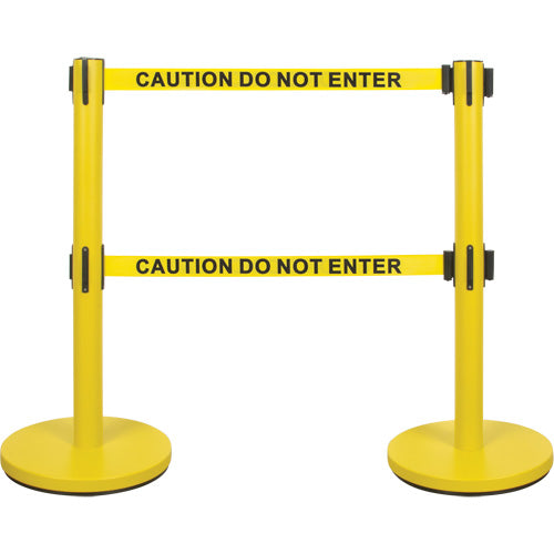Double Belt Crowd Control Barrier, Steel, 35" H, Yellow Tape, 7' Tape Length - SHA668