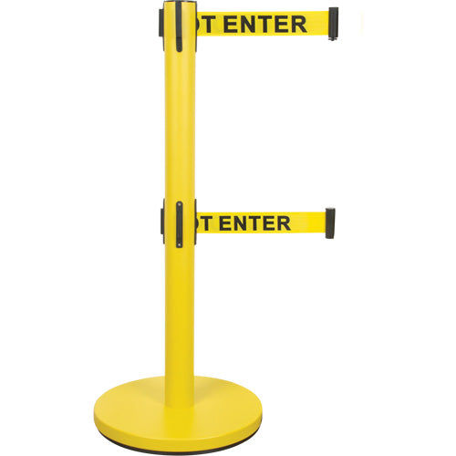 Double Belt Crowd Control Barrier, Steel, 35" H, Yellow Tape, 7' Tape Length - SHA668