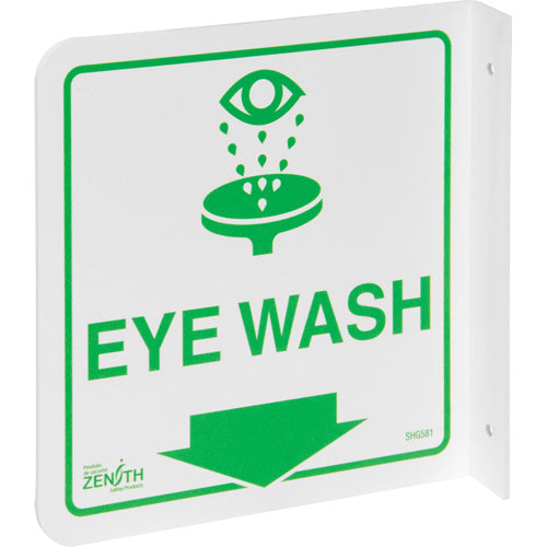 Enseigne à projection sur 90° « Eye Wash », 8" x 8", Plastique, Anglais avec pictogramme - SHG581