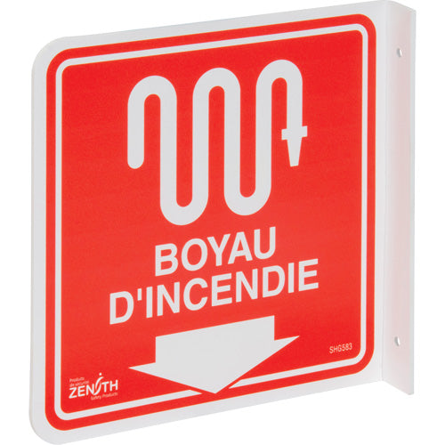 Enseigne à projection sur 90° « Boyau d'Incendie », 8" x 8", Plastique, Français avec pictogramme - SHG583