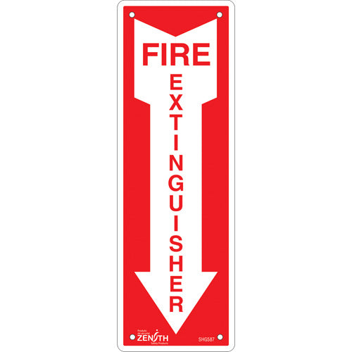 Enseigne «Fire Extinguisher», 12" x 4", Aluminium, Anglais avec pictogramme - SHG587