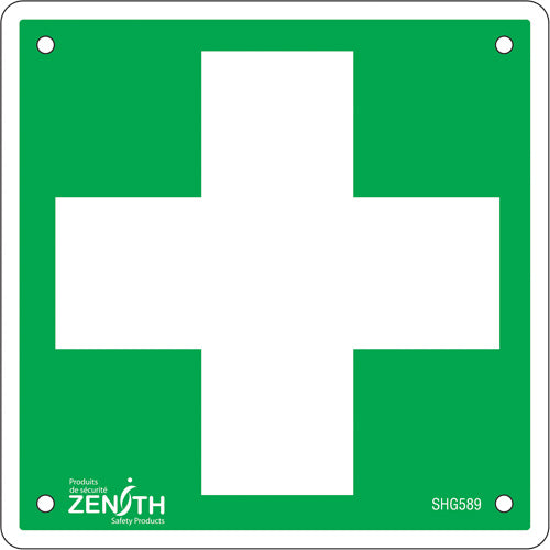 Enseigne premiers soins, 6" x 6", Aluminium, Pictogramme - SHG589