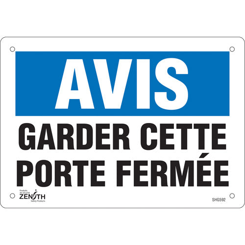 Enseigne « Porte fermée », 7" x 10", Vinyle, Français - SHG592