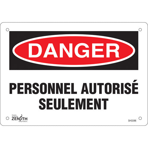 Enseigne « Personnel autorisé seulement », 7" x 10", Plastique, Français - SHG596