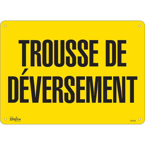 Enseigne « Trousse de déversement », 10" x 14", Plastique, Français - SHG598