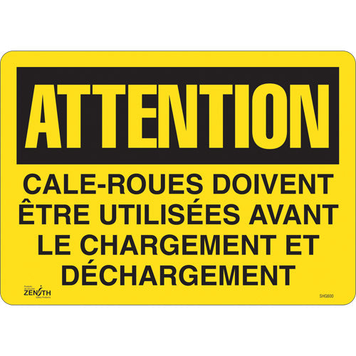 Enseigne « Cale-roues doivent être utilisées », 14" x 10", Vinyle, Français - SHG600