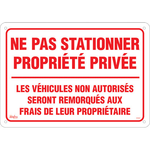 Enseigne « Ne pas stationner propriété privée », 14" x 20", Aluminium, Français - SHG604