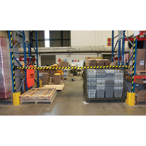 Magnetic Wall Barrier with Magnetic Strip, Plastic, Magnetic Mount, 15', Black and Yellow Tape - SHH170
