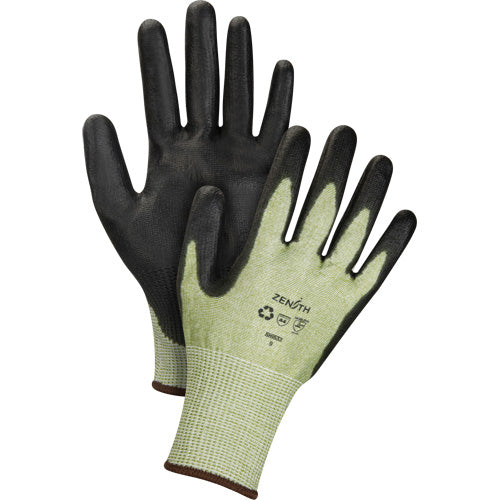Gants élastiques écologiques sans coutures résistants à la coupe, Calibre 13, Revêtement Polyuréthane, Enveloppe PEHP/rPET, ASTM ANSI niveau A4