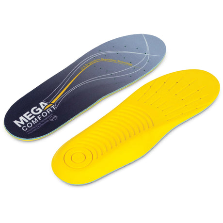 Paire de semelles Mega Comfort grises et jaunes, dessus et dessous