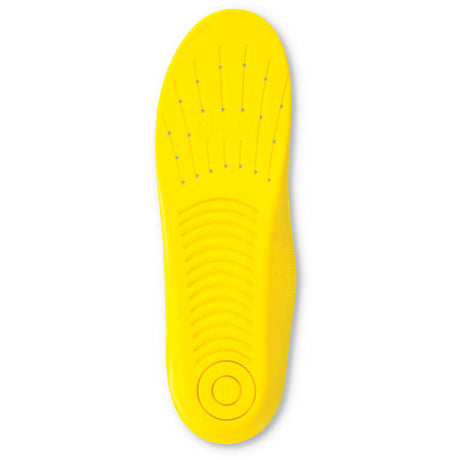 Semelle intérieure jaune en mousse perforée, vue de dessous