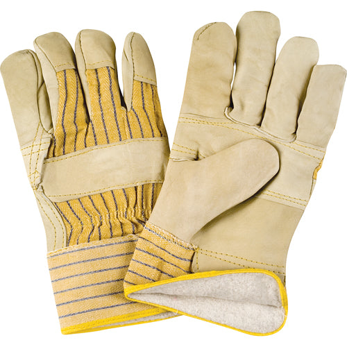Winter Lined Fitter Gloves with Reinforced Palm, Large, Grain Cowhide Palm, Cotton Fleece Lining - SR521