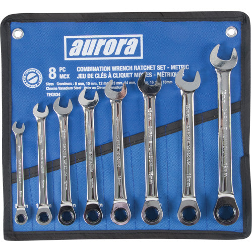 Fixed Head Ratcheting Wrench Set, Combination, 8 Pieces, Metric - TEQ834