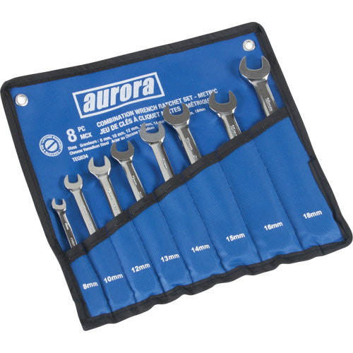 Fixed Head Ratcheting Wrench Set, Combination, 8 Pieces, Metric - TEQ834