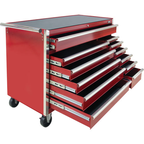 Chariot à outils industriel, 12 tiroirs, 56" la x 24-1/2" p x 38-1/8" h, Rouge - TER103