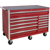 Chariot à outils industriel, 12 tiroirs, 56" la x 24-1/2" p x 38-1/8" h, Rouge - TER103