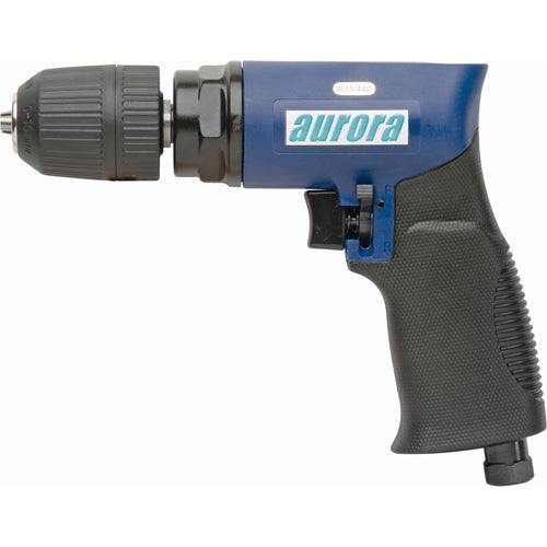 Perceuse réversible pneumatique bleue et noire avec mandrin 3/8" et poignée ergonomique.
