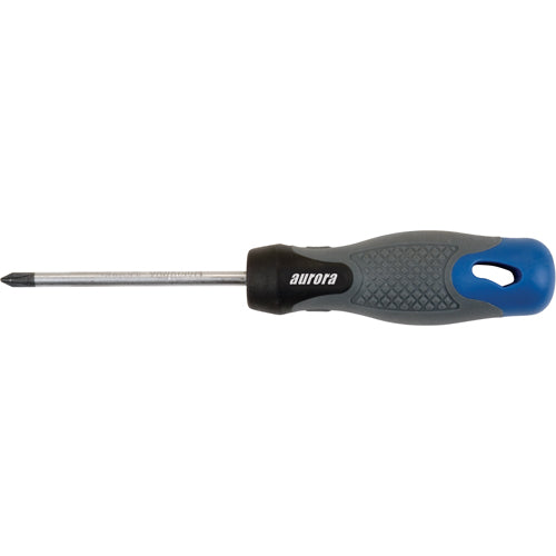 Tournevis Phillips #1 18,4 cm avec manche gris et bleu antidérapant à prise coussinée.