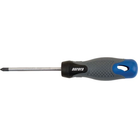 Tournevis Phillips #1 18,4 cm avec manche gris et bleu antidérapant à prise coussinée.