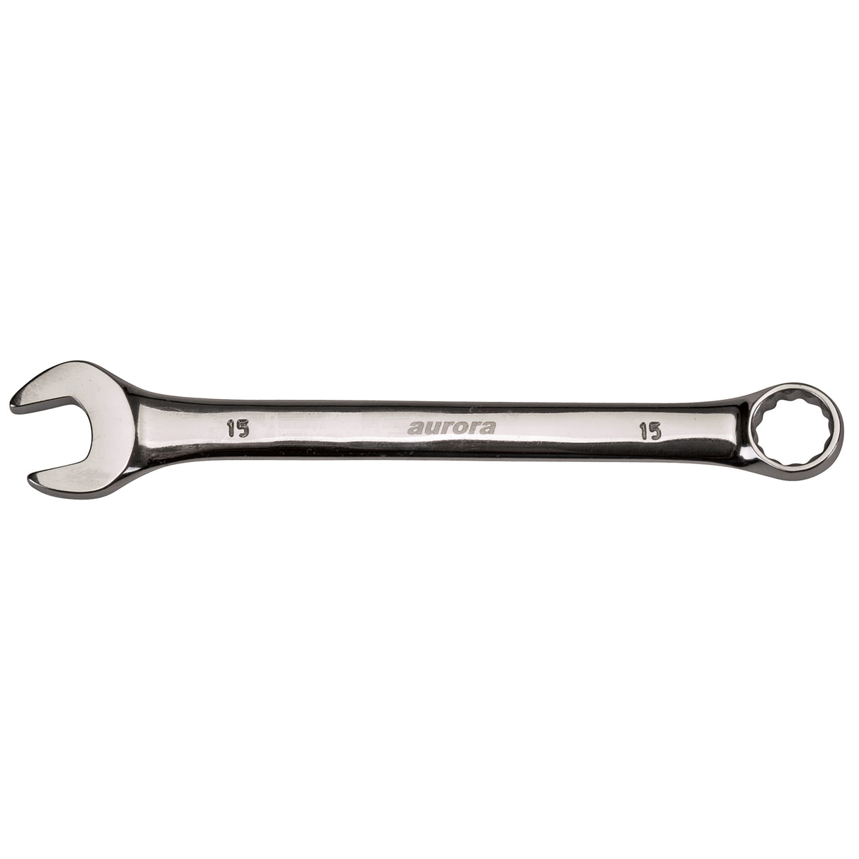 Aurora 15 mm combination wrench with open and box ends