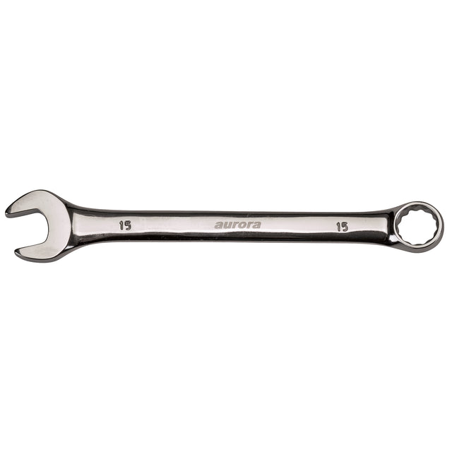Aurora 15 mm combination wrench with open and box ends