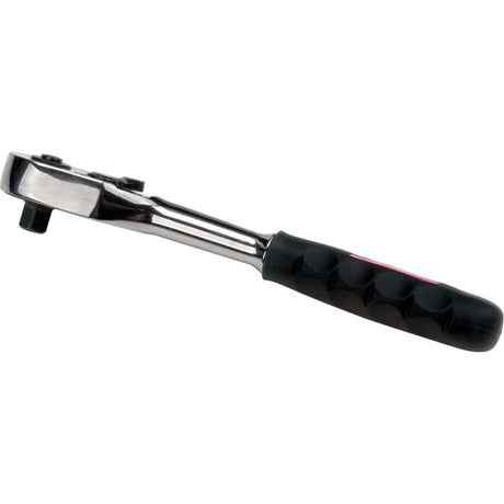 Clé à rochet 1/4" avec poignée caoutchouc noire à prise rapide et tête métallique chromée.