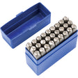 Steel letter punch stamp set in blue plastic case