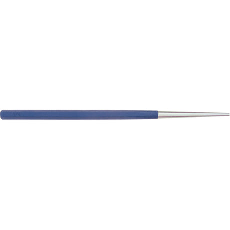 Chasse-goupille en acier avec poignée bleue antidérapante.