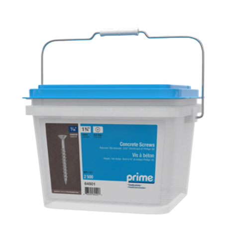 Seau de 2 500 vis à béton Prime 3/16 po x 1 3/4 po avec couvercle bleu, modèle 64801