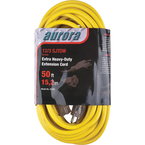 Vinyl Extension Cord with Indicator Light, Outdoor, SJTOW, AWG 12/3, 15 A, 50' - XC495