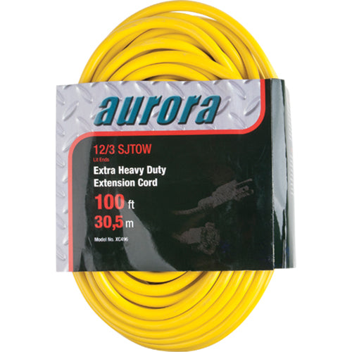 Vinyl Extension Cord with Indicator Light, Outdoor, SJTOW, AWG 12/3, 15A, 100' - XC496