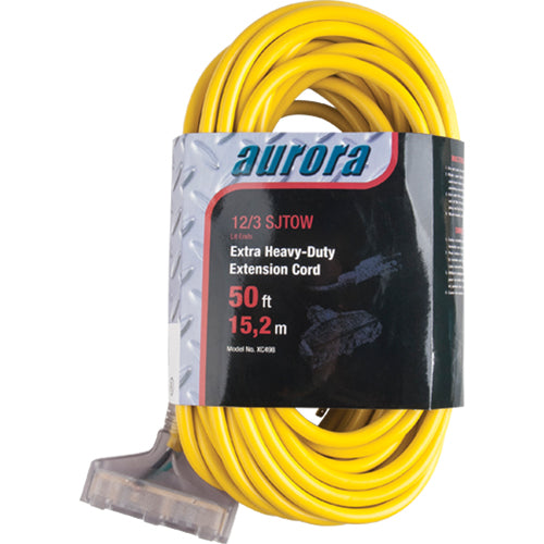 Vinyl Extension Cord with Indicator Light, Outdoor, SJTOW, AWG 12/3, 15A, 3 Outlet(s), 50' - XC498