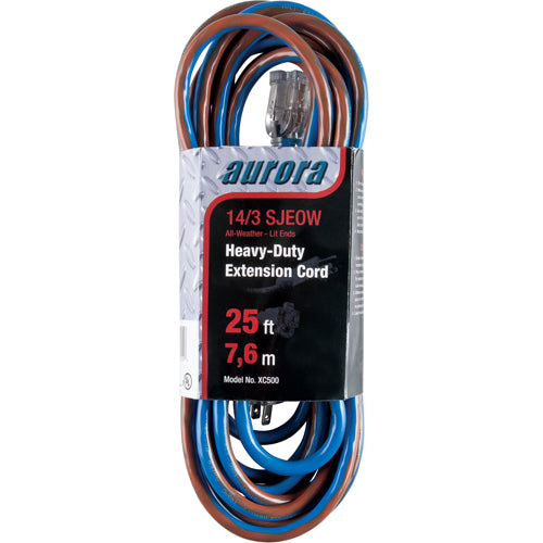 SJEOW All-Weather TPE Rubber Extension Cord with Indicator Light, AWG 14/3, 15A, 25' - XC500