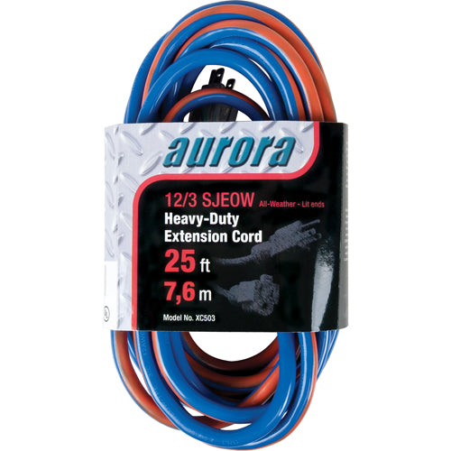 SJEOW All-Weather TPE Rubber Extension Cord with Indicator Light, AWG 12/3, 15A, 25' - XC503
