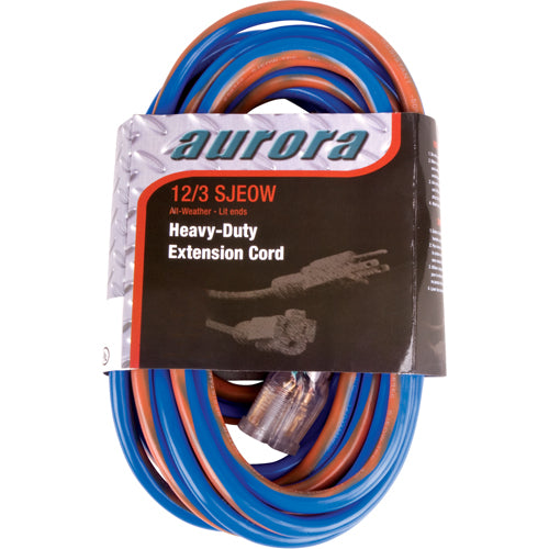SJEOW All-Weather TPE Rubber Extension Cord with Indicator Light, AWG 12/3, 15A, 50' - XC504