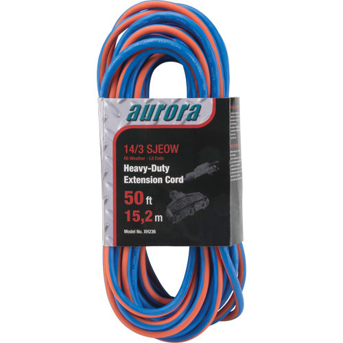 SJEOW All-Weather TPE Rubber Extension Cord with Indicator Light, AWG 14/3, 15A, 3 Outlets, 50' - XH236