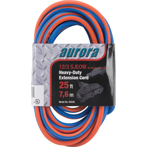SJEOW All-Weather TPE Rubber Extension Cord with Indicator Light, AWG 12/3, 15A, 3 Outlets, 25' - XH238