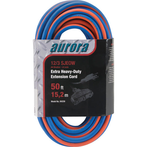 SJEOW All-Weather TPE Rubber Extension Cord with Indicator Light, AWG 12/3, 15A, 3 Outlets, 50' - XH239